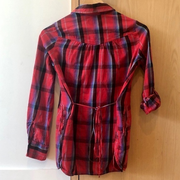 ELEMENT RED  SELF-TIE PLAID SHIRT - S - Picture 4 of 7